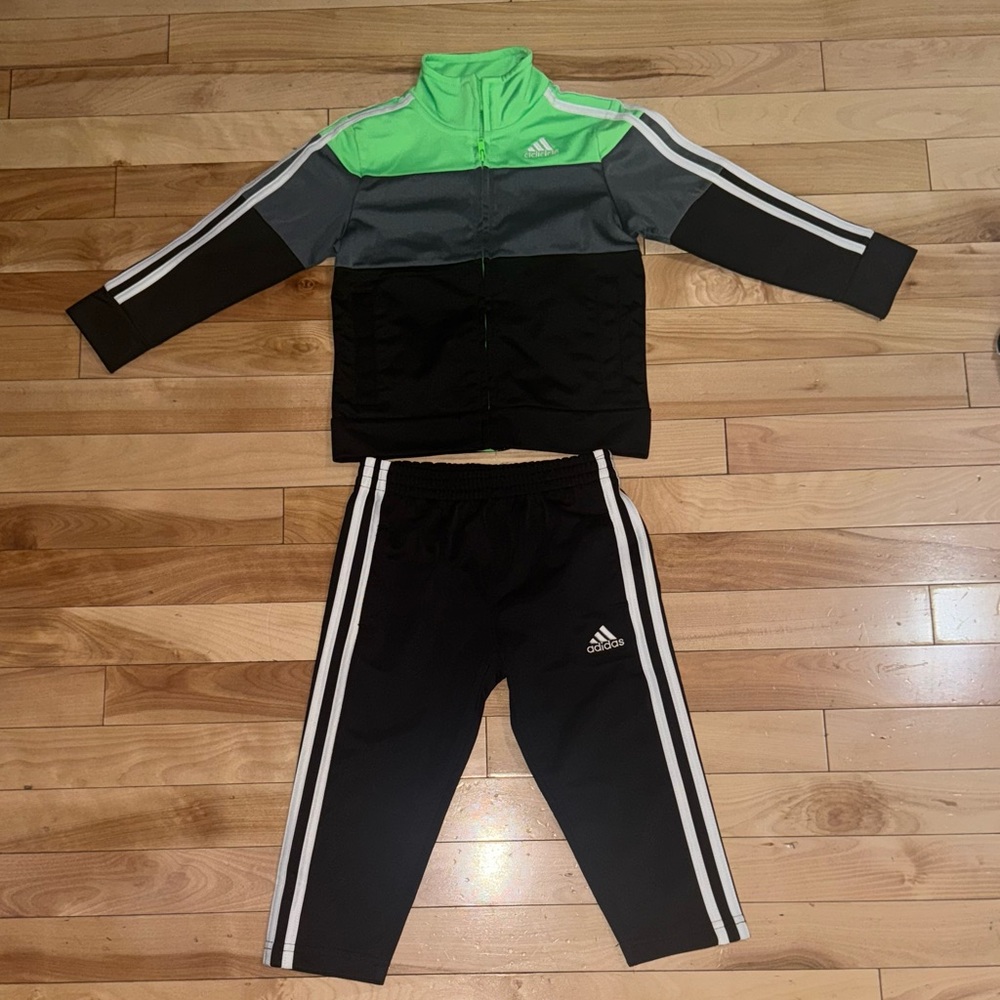 Adidas Tracksuit in Green, Gray, and Black